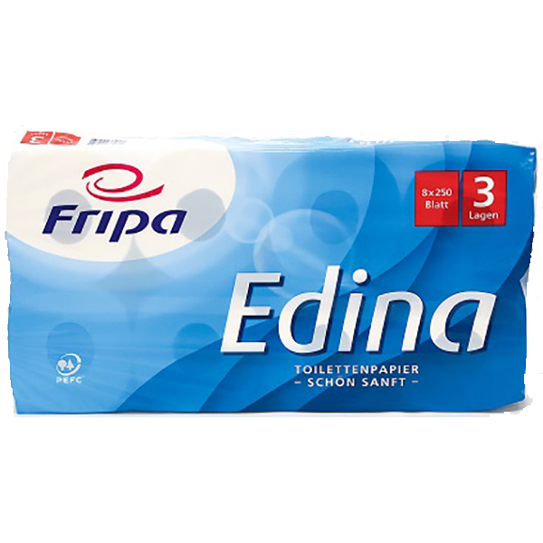 Fripa Toilettenpapier Edina 3-lagig hoch 250 Blatt, Zellstoff, 72 Rollen/Pack